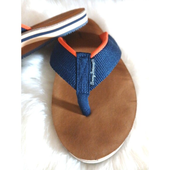 TOMMY BAHAMA KEHNAN MEN'S SIZE 9 NAVY/ORANGE CANVAS FLIP FLOPS - Picture 9 of 10